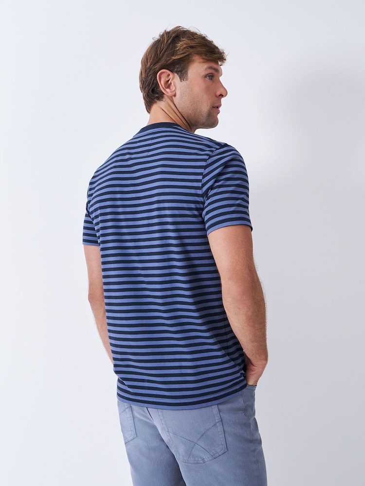 Crew Clothing Blue Feeder Striped Tipped T-Shirt - Image 2 of 5 Crew Clothing Blue Feeder Striped Tipped T-Shirt - Image 2 of 5