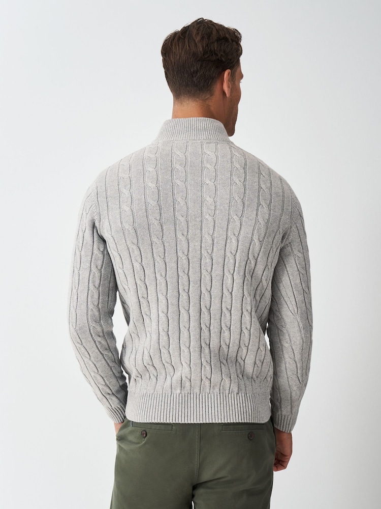 Crew Clothing Grey Oarsman Cable Half Zip Jumper - Image 2 of 5 Crew Clothing Grey Oarsman Cable Half Zip Jumper - Image 2 of 5
