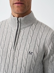Crew Clothing Grey Oarsman Cable Half Zip Jumper - Image 4 of 5