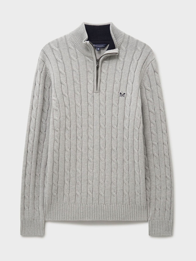 Crew Clothing Grey Oarsman Cable Half Zip Jumper - Image 5 of 5 Crew Clothing Grey Oarsman Cable Half Zip Jumper - Image 5 of 5