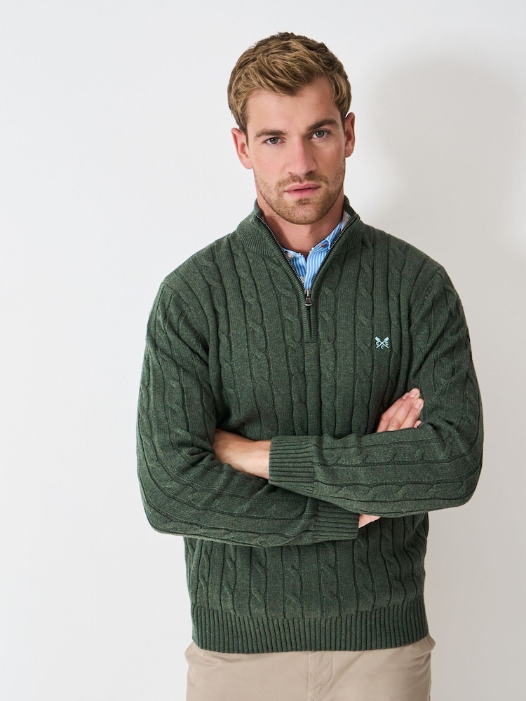 Crew Clothing Green Oarsman Cable Half Zip Jumper - Image 1 of 5 Crew Clothing Green Oarsman Cable Half Zip Jumper - Image 1 of 5