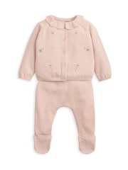 Mamas & Papas Pink Embroidered Knit Top and Leggings Set - Image 3 of 4
