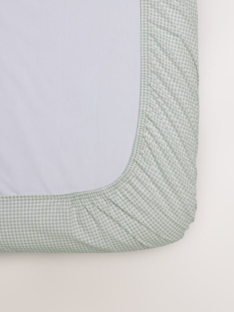 2 Pack Sage Green Gingham & Neutral Stripe Fitted Sheets - Image 6 of 6