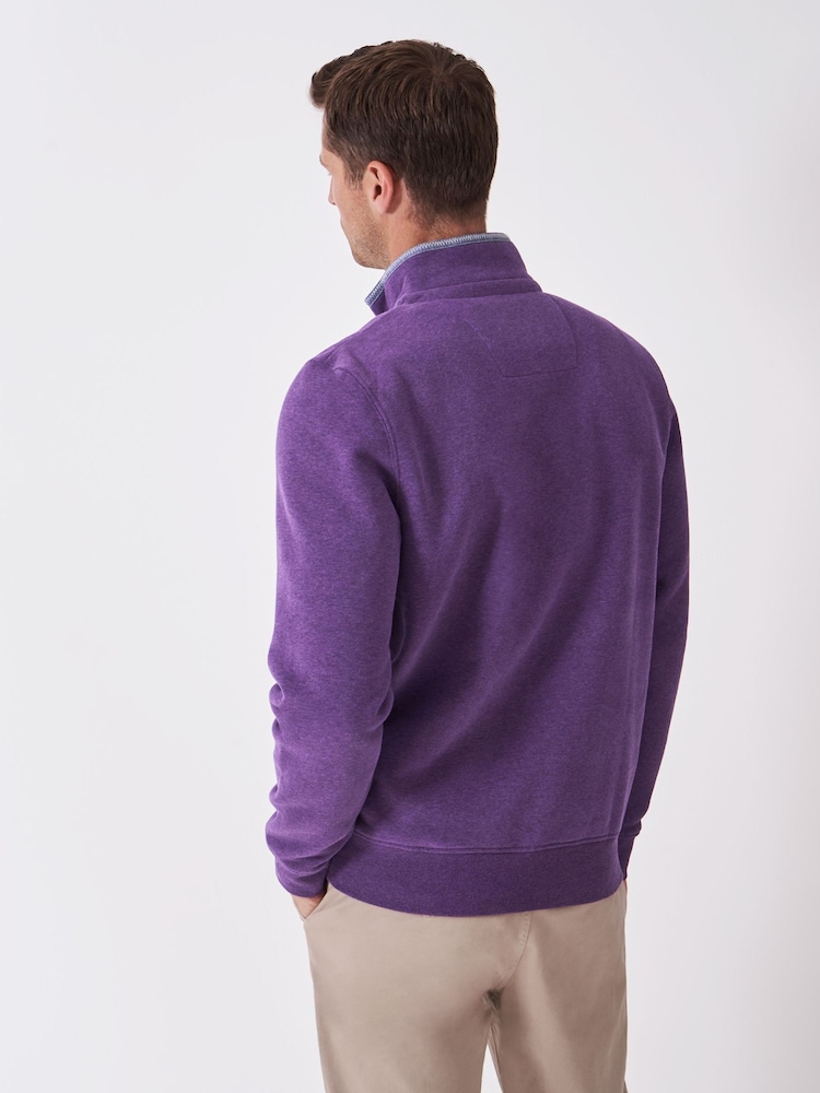 Crew Clothing Purple Classic Half Zip Sweatshirt - Image 2 of 5 Crew Clothing Purple Classic Half Zip Sweatshirt - Image 2 of 5