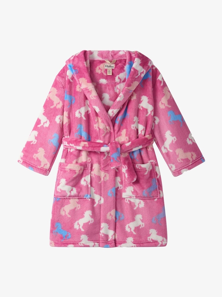 Hatley Pink Beautiful Horses Fuzzy Fleece Dressing Gown - Image 1 of 2