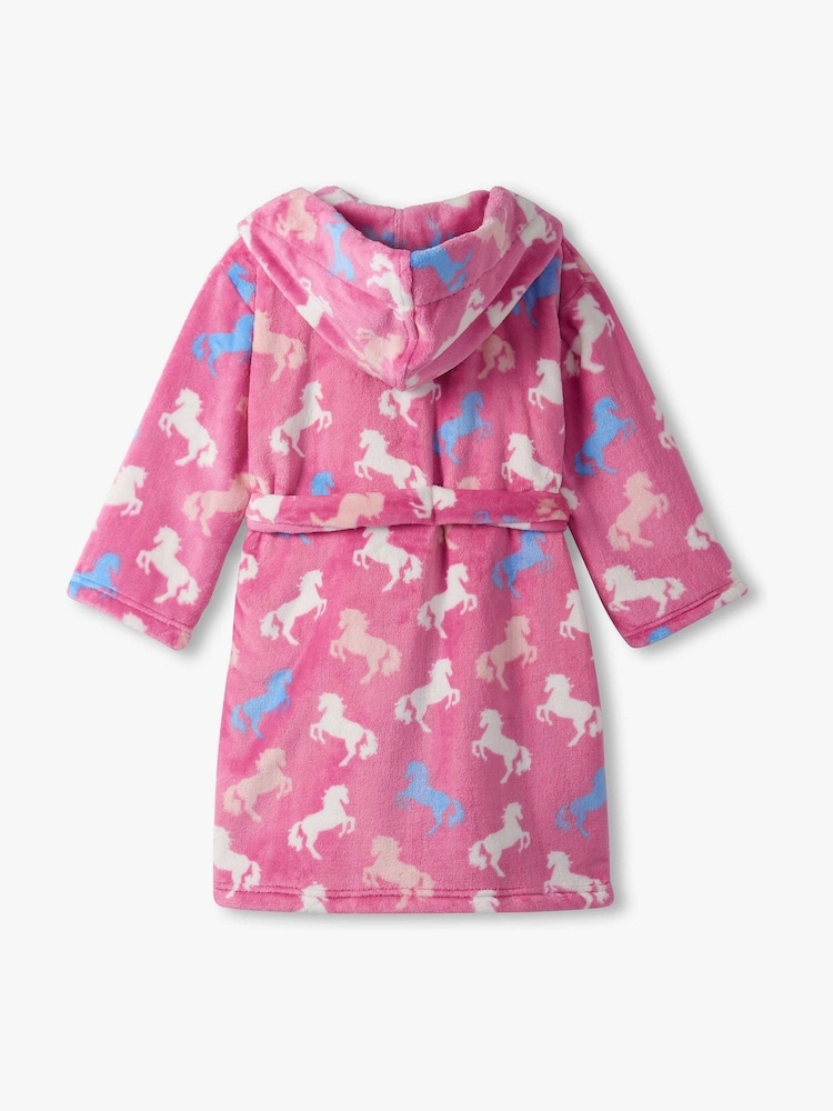 Hatley Pink Beautiful Horses Fuzzy Fleece Dressing Gown - Image 2 of 2 Hatley Pink Beautiful Horses Fuzzy Fleece Dressing Gown - Image 2 of 2