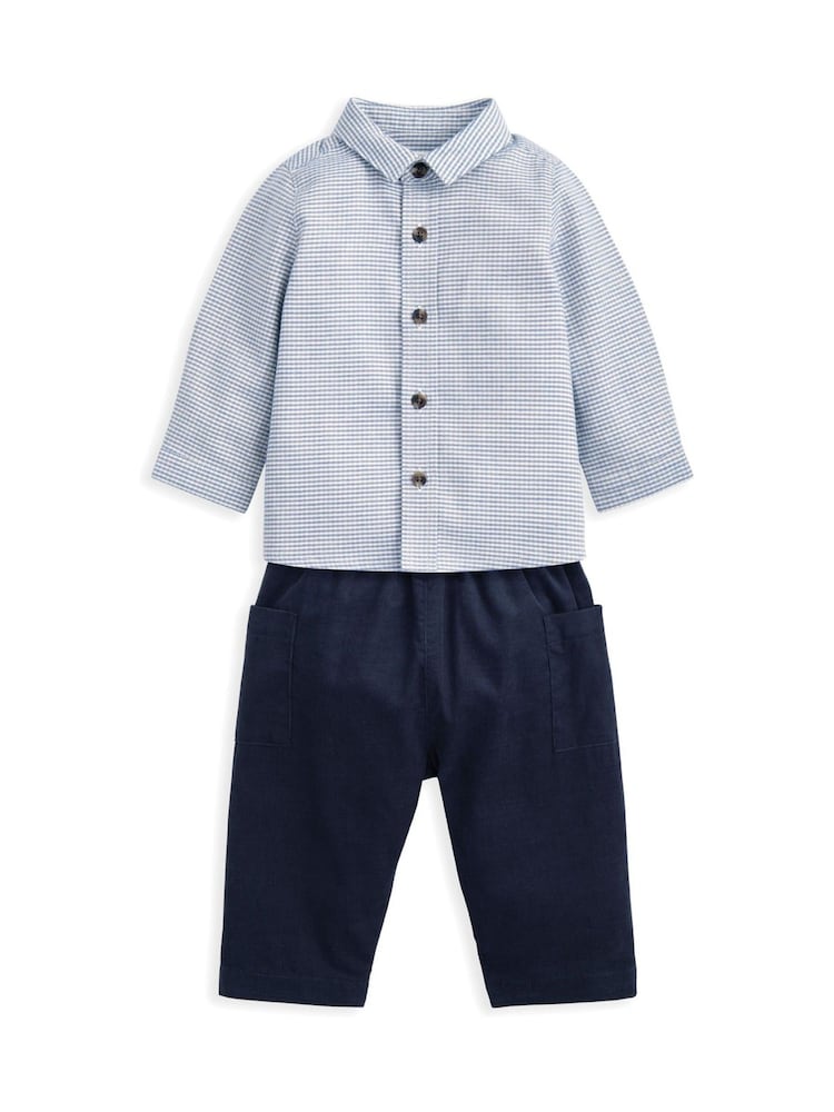 Mamas & Papas Blue Check Shirt & Cord Trousers Set - Image 1 of 4 Mamas & Papas Blue Check Shirt & Cord Trousers Set - Image 1 of 4