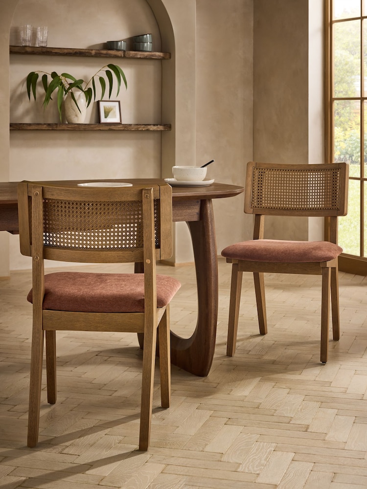 Set of 2 Soft Twill Rust Brown Abel Mid Wood Leg Dining Chairs - Image 1 of 8