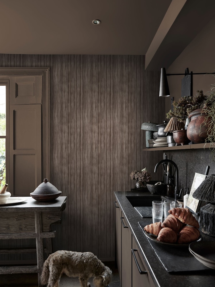 Abigail Ahern Deep Greige Linear Luxe 10M Wallpaper - Image 1 of 5