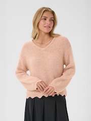 Cream Pink Niso Long Sleeve V-Neck Jumper - Image 1 of 6