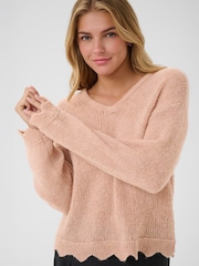 Cream Pink Niso Long Sleeve V-Neck Jumper - Image 4 of 6