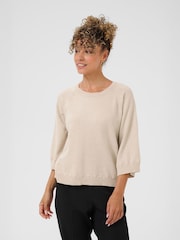 Cream Natural Dela 3/4 Sleeve Round Neck Jumper - Image 1 of 6