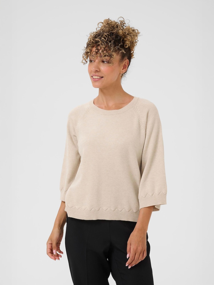 Cream Natural Dela 3/4 Sleeve Round Neck Jumper - Image 1 of 6