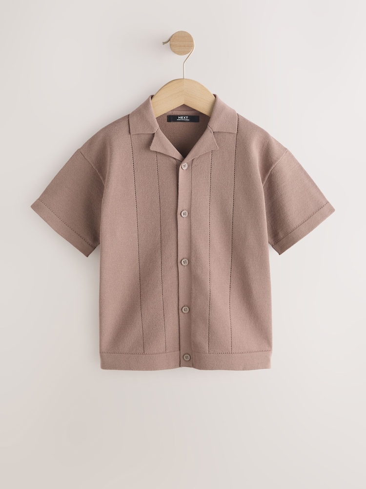 Taupe - Tricotate polo cu guler și revere Tricouri (3-16ani) - Imaginea 1 din 4