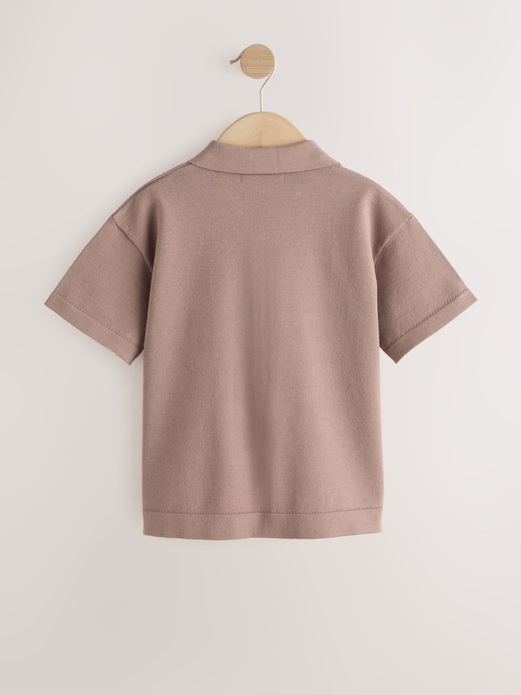 Taupe - Tricotate polo cu guler și revere Tricouri (3-16ani) - Imaginea 2 din 4