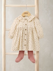 Mamas & Papas Cream Ditsy Rose Cord Dress and Tights Set - Image 1 of 4