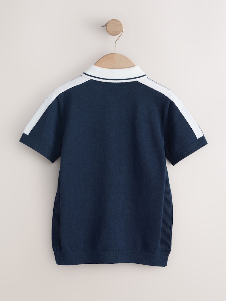 Navy Blue Knitted Polo Shirt (3-16yrs) - Image 2 of 4