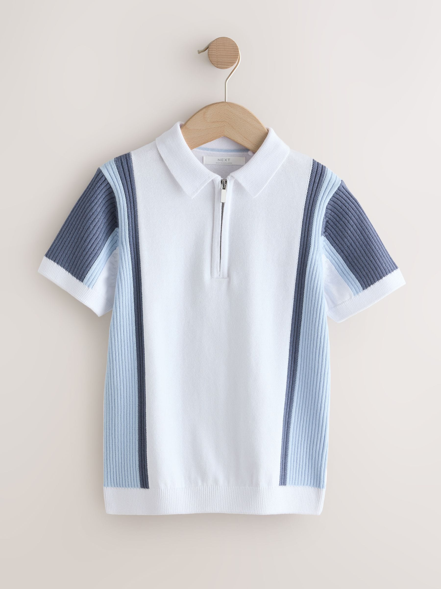 Buy Blue/White Knitted Zip Neck Polo Shirt (3-16yrs) from Next USA