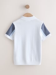 Blue/White Knitted Zip Neck Polo Shirt (3-16yrs) - Image 2 of 4