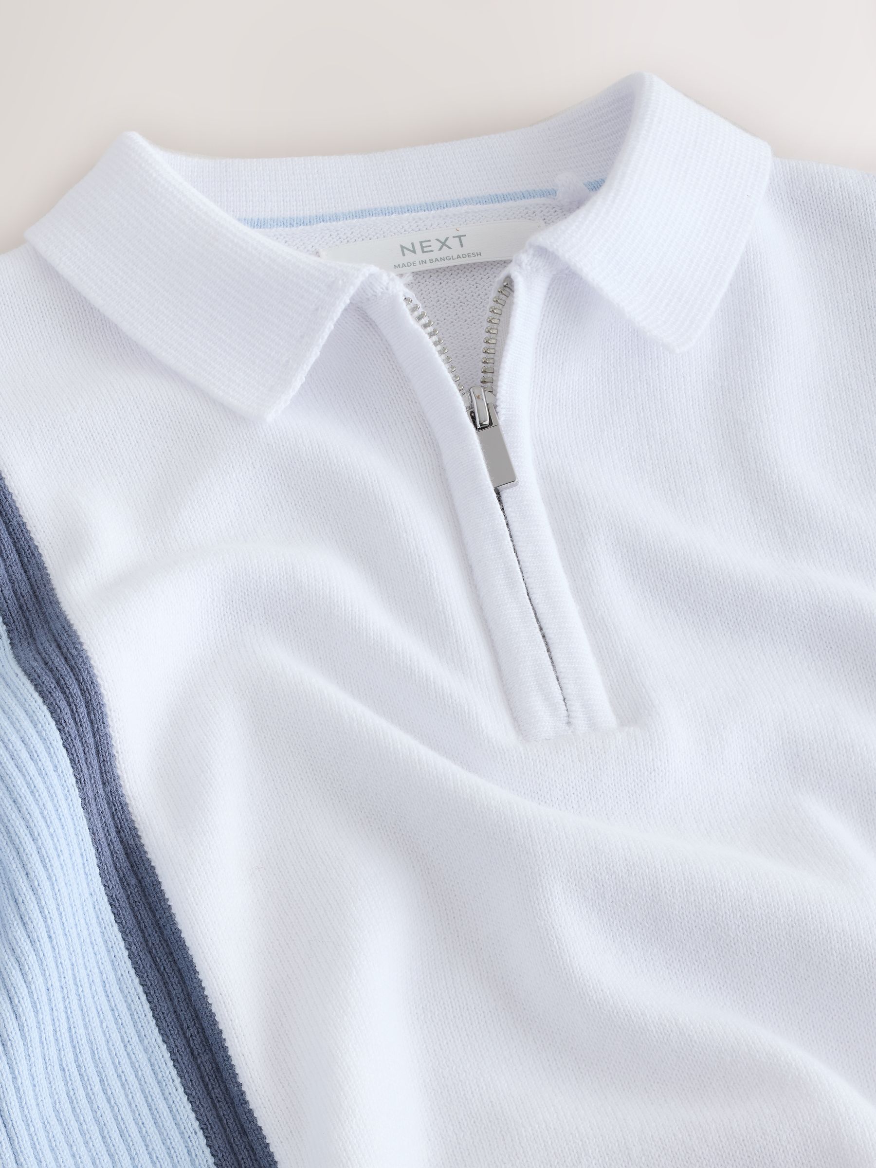 Buy Blue/White Knitted Zip Neck Polo Shirt (3-16yrs) from Next USA