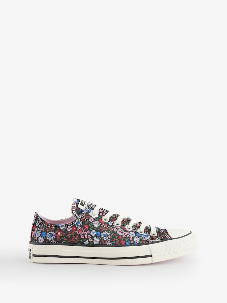 Converse Black/White Chuck Taylor All Over Floral Low Trainers - Image 1 of 1 Converse Black/White Chuck Taylor All Over Floral Low Trainers - Image 1 of 1