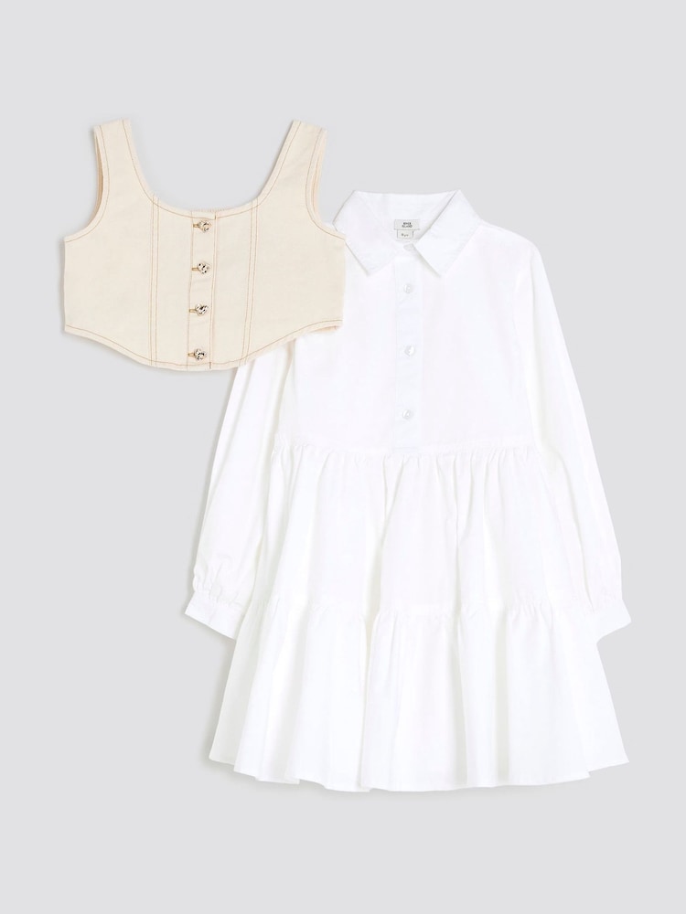 River Island White Girls Hybrid Shirt Dress - Image 1 of 5