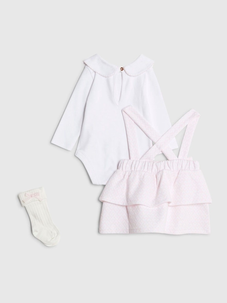River Island Pink Baby Girls Jacquard Pinny Dresses 3 Pack - Image 2 of 5