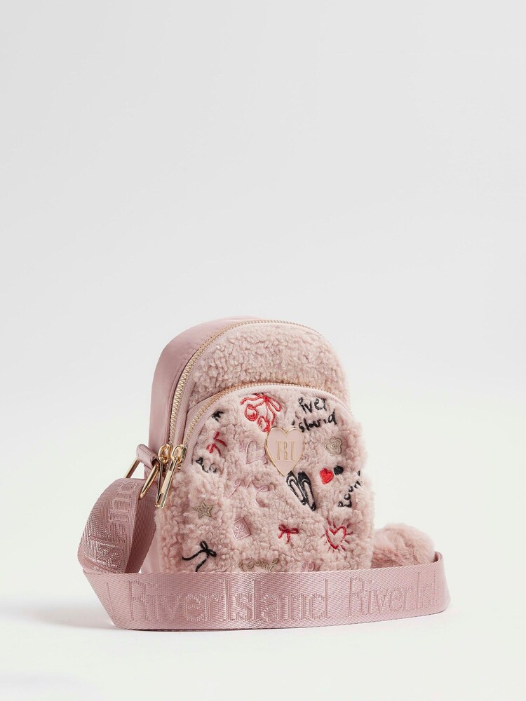 River Island Pink Girls Borg Doodle Festival Bag - Image 2 of 5