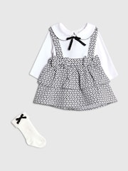 River Island Cream Baby Girls Jacquard Pinny Dress Set - Image 1 of 5