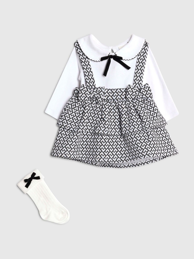 River Island Cream Baby Girls Jacquard Pinny Dress Set - Image 1 of 5