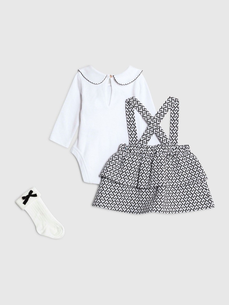 River Island Cream Baby Girls Jacquard Pinny Dress Set - Image 2 of 5