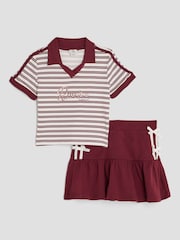River Island Red Girls Stripe Polo Shirt and Skirt Set - Image 1 of 5