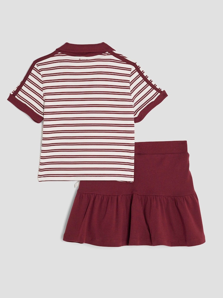 River Island Red Girls Stripe Polo Shirt and Skirt Set - Image 2 of 5