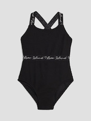 River Island Black Elastic Textured Swimsuit - Image 1 of 4