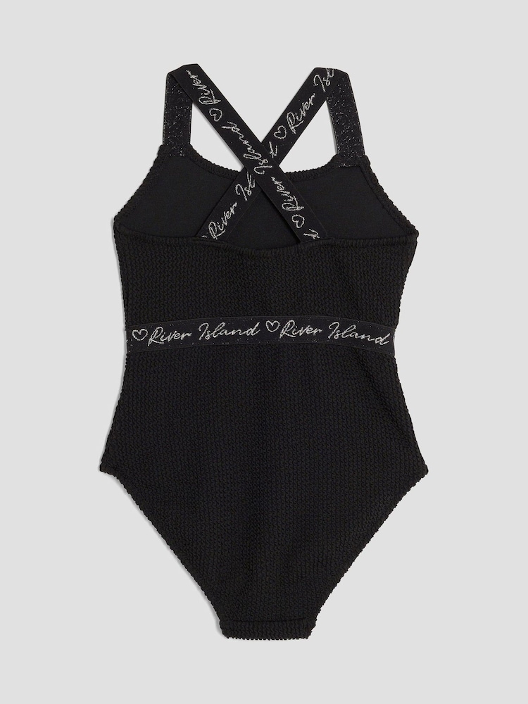 River Island Black Elastic Textured Swimsuit - Image 2 of 4