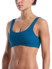 Nike Blue Shoreline Pucker Textured Bralette Bikini Top - Image 1 of 4