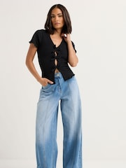 PixieGirl Petite Black Petite Soft Touch Bow Front Top - Image 2 of 5
