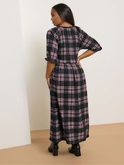 Yours Curve Black Notch Neck Checked Tiered Dress - Image 3 of 5