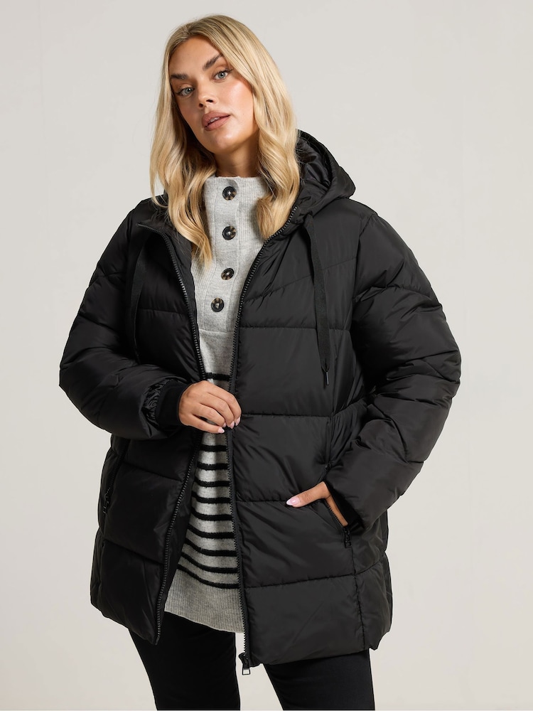 Yours Curve Black Short Sporty Padded Coat - Image 1 of 5