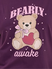 Yours Curve Purple Bearly Awake Short Sleeve Wide Leg Pyjamas Set - Image 4 of 5