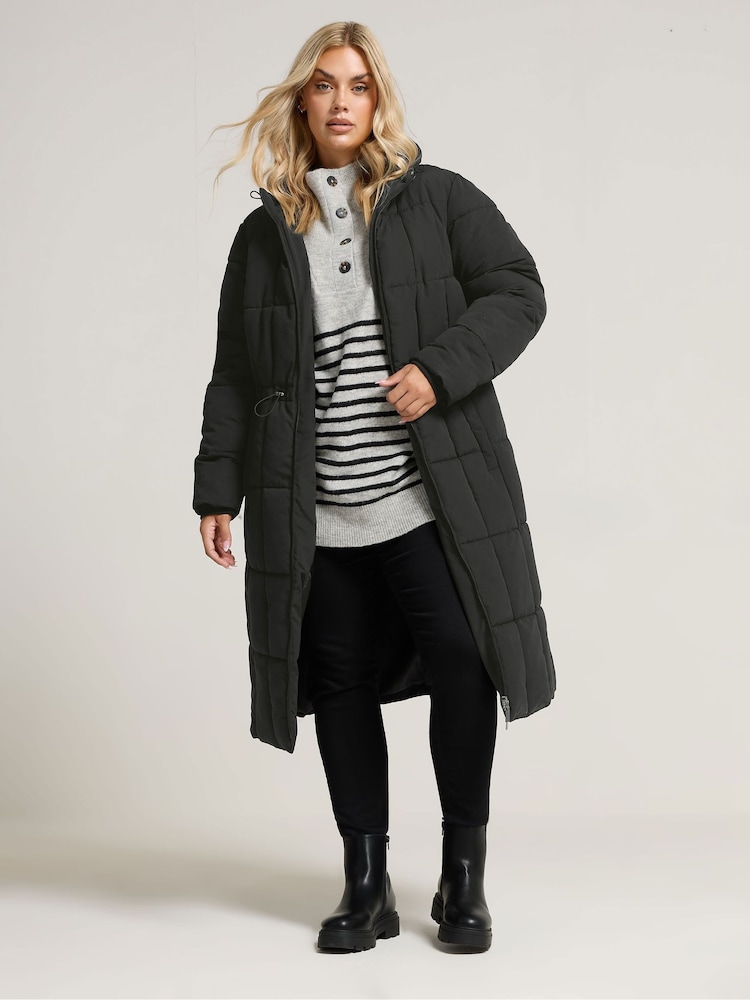 Yours Curve Black Borg Midi Padded Puffa Coat - Image 1 of 6