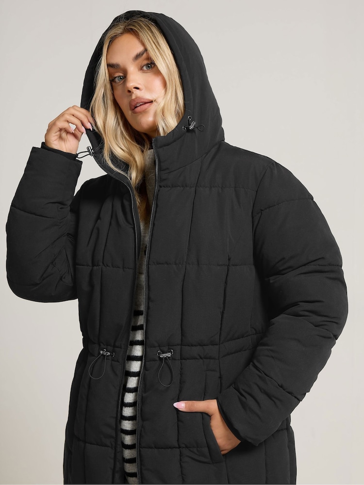Yours Curve Black Borg Midi Padded Puffa Coat - Image 2 of 6