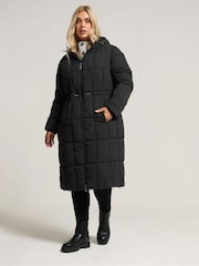 Yours Curve Black Borg Midi Padded Puffa Coat - Image 4 of 6