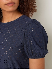 Azul - M&Co Broderie Puff Sleeve Blouse - Imagen 4 de 5