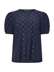 Azul - M&Co Broderie Puff Sleeve Blouse - Imagen 5 de 5