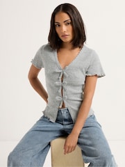 PixieGirl Petite Grey Petite Soft Touch Bow Front Top - Image 1 of 4