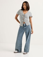 PixieGirl Petite Grey Petite Soft Touch Bow Front Top - Image 2 of 4