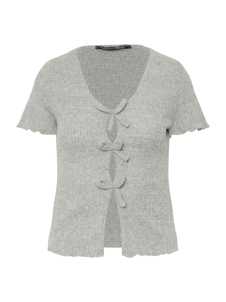 PixieGirl Petite Grey Petite Soft Touch Bow Front Top - Image 4 of 4 PixieGirl Petite Grey Petite Soft Touch Bow Front Top - Image 4 of 4