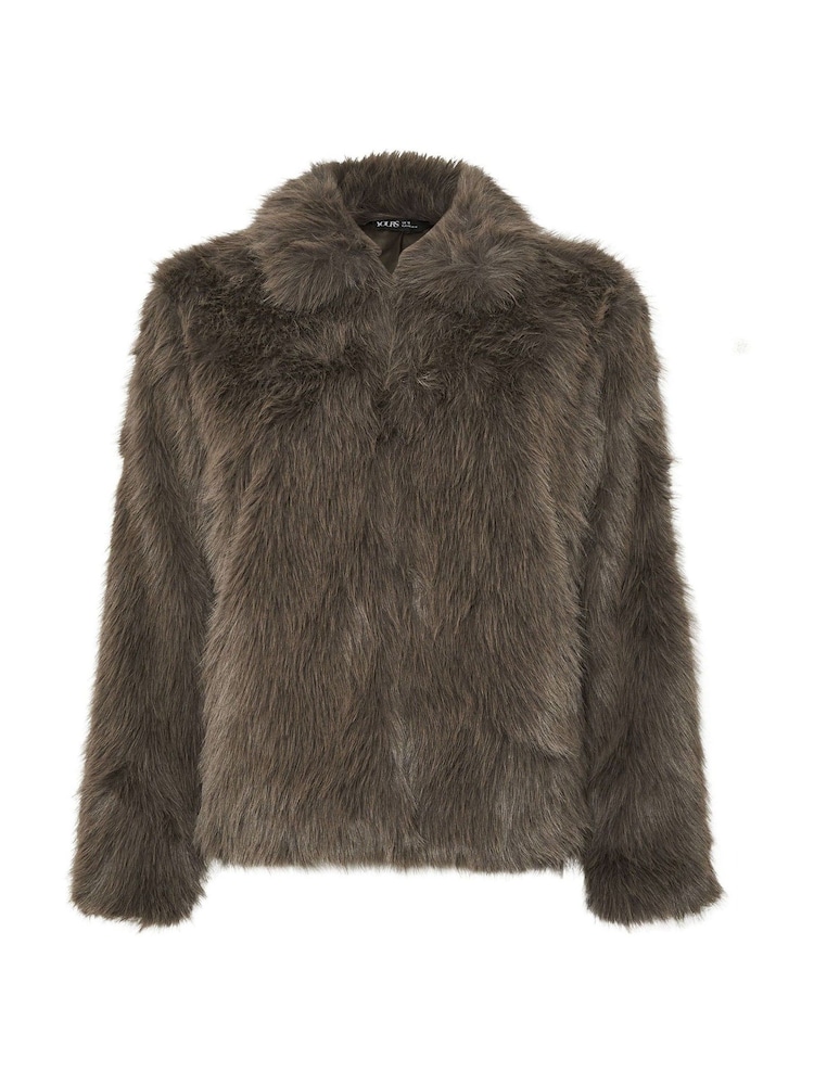 Yours Curve Brown Faux Fur Hooded Jacket - Image 5 of 5 Yours Curve Brown Faux Fur Hooded Jacket - Image 5 of 5