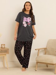 Yours Curve Pink Feeling Lucky Short Sleeve Wide Leg Pyjama Set - Image 2 of 5